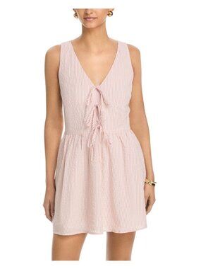 NWT Aqua Stripe Poplin Front Tie Mini Dress S2098D-2BL Rose Pink / White M